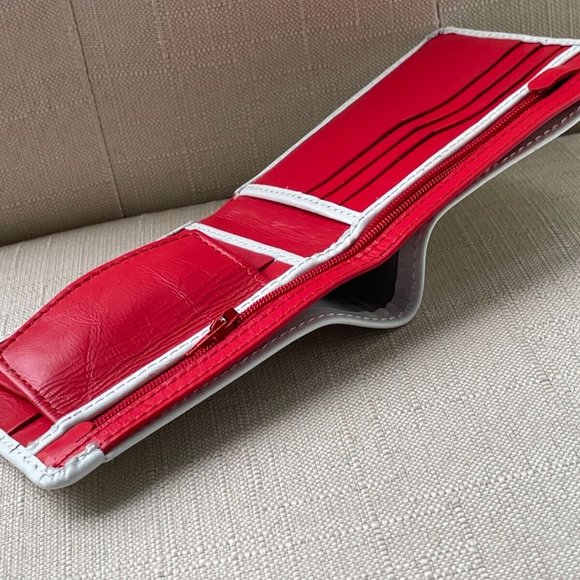 Leather Billfold Red/White Genuine Leather Wallet Handmade Card Holder Purse - Picture 6 of 12